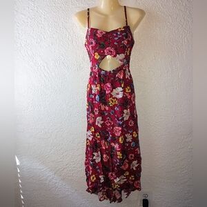 Hollister Red Floral Cut Out Maxi Dress